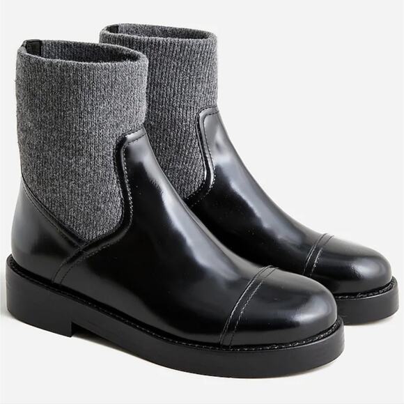 NEW J. Crew Black Rib Cuff Boots Italian Leather - Picture 1 of 11